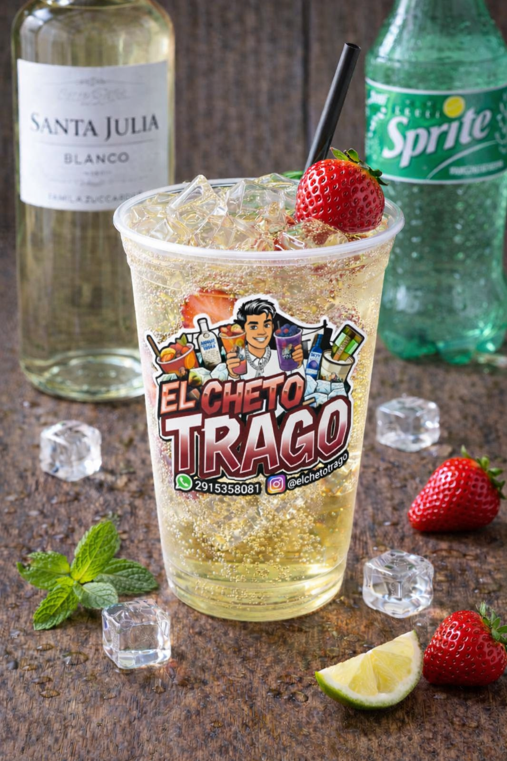 Vino santa julia blanco + SPRITE + frutilla